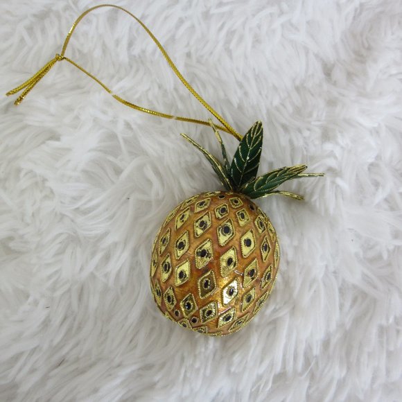 Ornament Pineapple Cloisonne Metal Christmas Tree Food Fruit Decoration - Picture 4 of 8